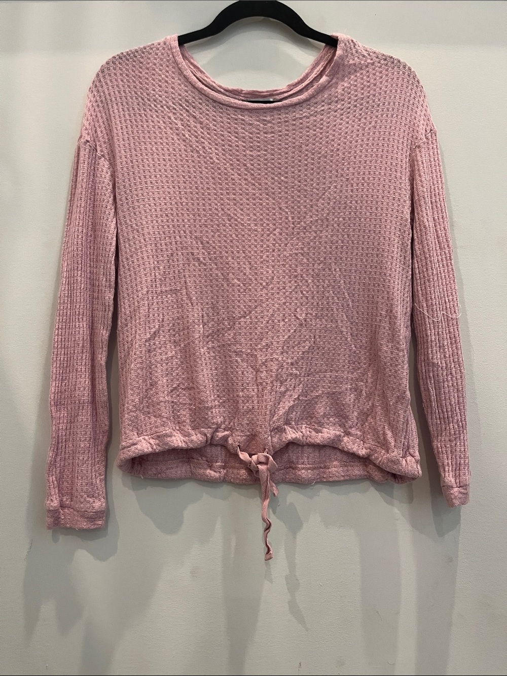 love, Fire Light Pink Waffle Knit Tie-Hem Sweatshirt